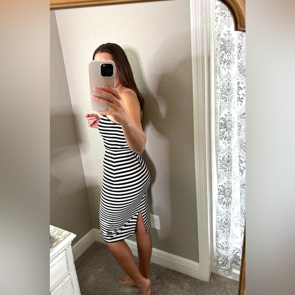 NWOT Express Strapless Black And White Striped Mini Dress
